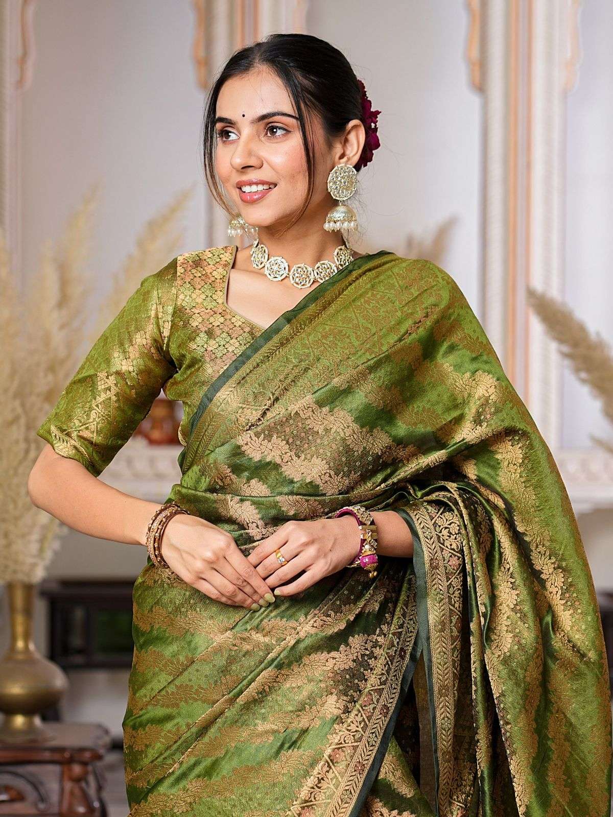 Mehandi GreenColor Pure Organza Saree 